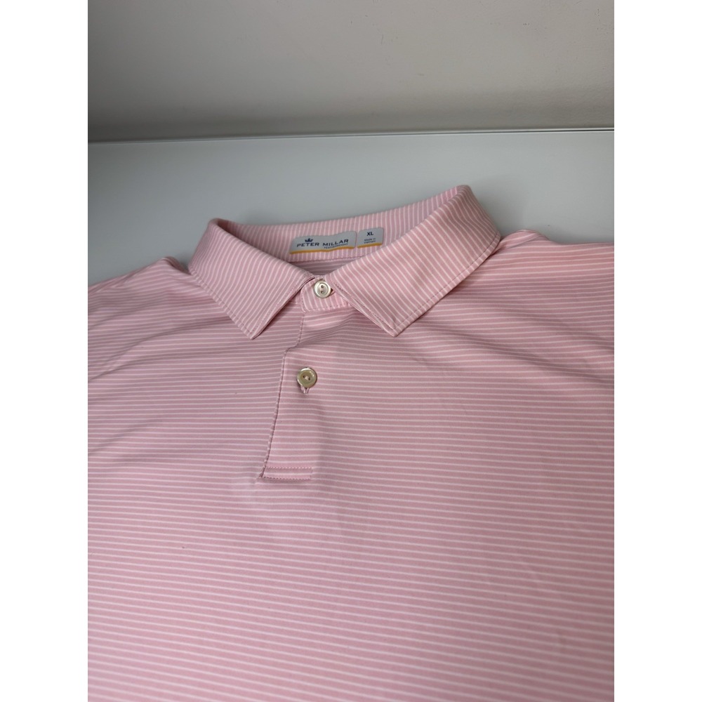 Peter Millar Pink Striped Featherweight Golf Polo Shirt Size XL Stretch